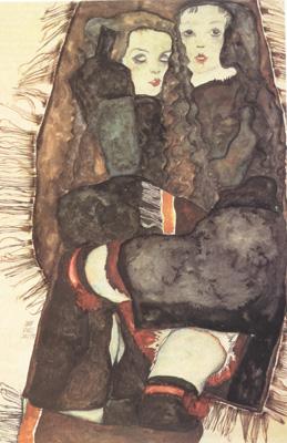 Egon Schiele Two Girls on Fringed Blanket (mk12) France oil painting art